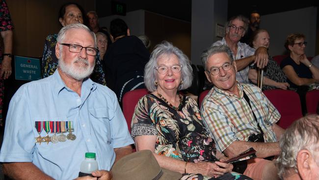 Ian Armstrong, Helen Sinclair and Graham Helem as the Top End community gathered at the Darwin Convention Centre to commemorate the Bombing of Darwin. Picture: Pema Tamang Pakhrin