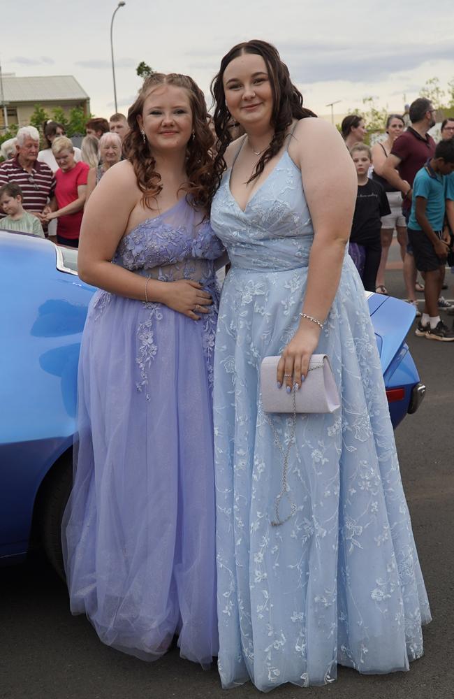 Haylee Parry and Amber Williams arriving at the 2023 Kingaroy State High School formal.