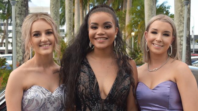 Peyton Ebborn, Tamia Okah and Shakira Bickley at the Mackay State High School formal at the MECC, on Wednesday November 18. Picture: Zizi Averill