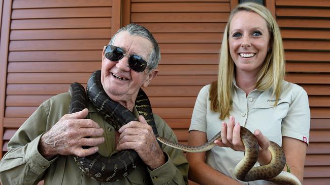 Community Representation of Crocodiles co-founder Amanda French (right) with Bob Irwin, father of legendary Australian crocodile conservationist Steve Irwin in 2016. Picture: AAP/Dan Himbrechts