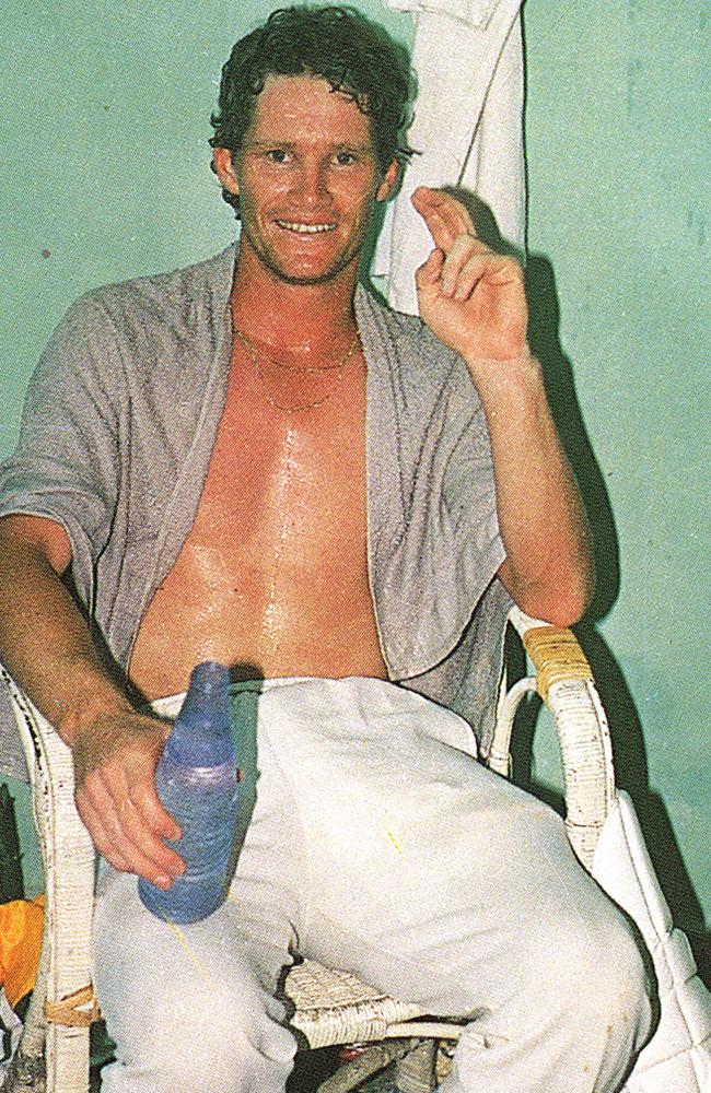 Cricketer Dean Jones in scene from TV documentary "Madras Magic — The Tied Test of 86"