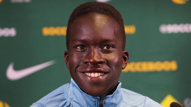 Garang Kuol will push for a place in the Socceroos’ World Cup squad. Picture: Lisa Maree Williams / Getty Images