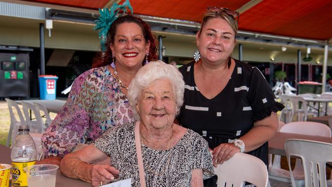 Melany Innes, Neryse Pugh and Doreen Innes at the 2024 Darwin Guineas kicking off the Darwin Cup Carnival. Picture: Pema Tamang Pakhrin