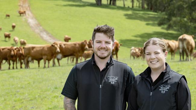 Bradley Dixon and Alema Seebeck with their cattle. Picture: Zoe Phillips