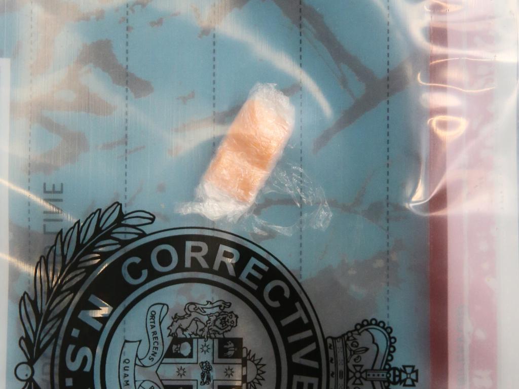 Pictured is an amount of drugs found by Corrective Services officers during cell raids at Silverwater Jail. The officers now wear body cams that record the raids. Picture: Richard Dobson