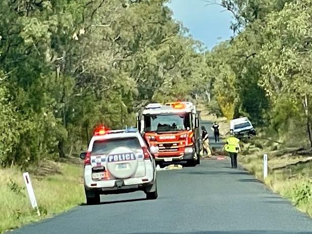 Emergency services at the scene of a single-vehicle crash on Washpool Rd at Leslie Dam near Warwick on November 11, 2024.