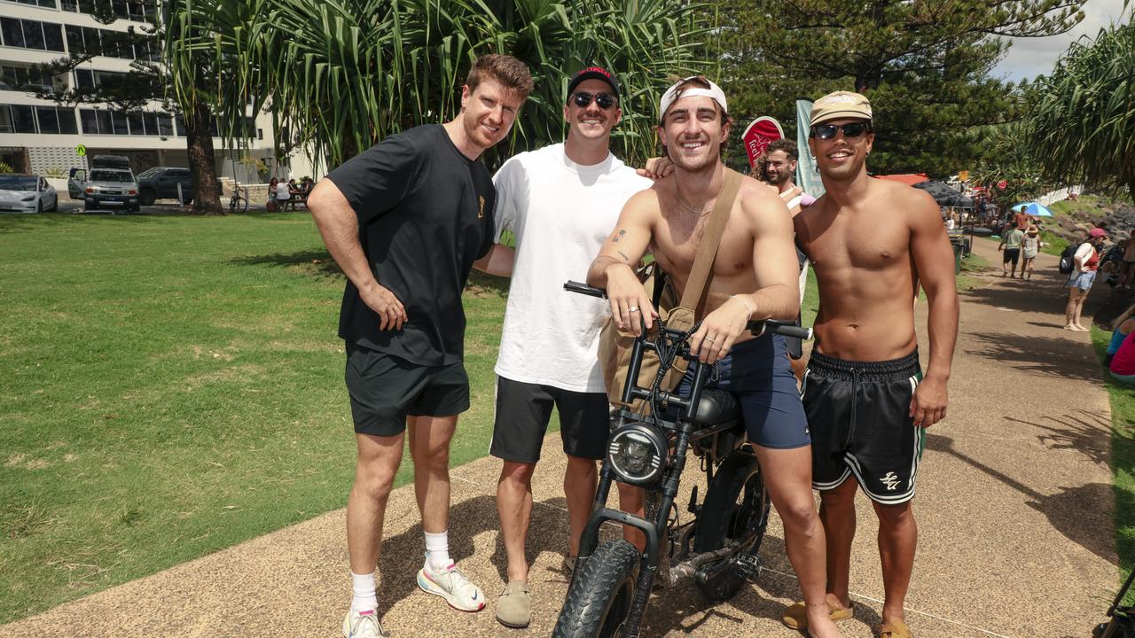 Gavin Allen, Reuben Allen,Charile Benedict and Harry Quinlan. at the 2025 GC Surf Comp. Picrure: Glenn Campbell