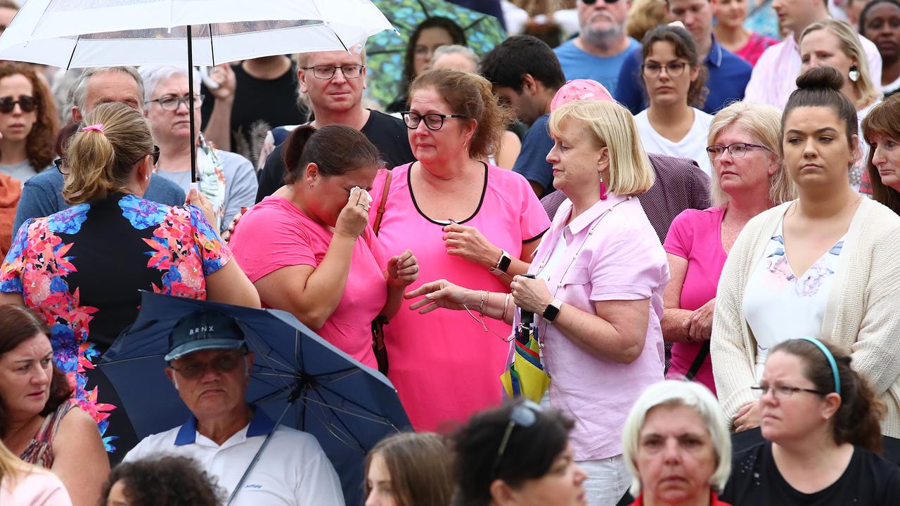 Hundreds turned out to pay respect to the murdered family yesterday. Picture: Jono Searle/Getty Images