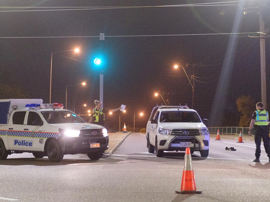 Police cordon off the intersection of Stuart Highway and McMinn Street where a gunman was apprehended in Darwin, Tuesday, June 4, 2019. Picture: Michael Franchi/AAP.