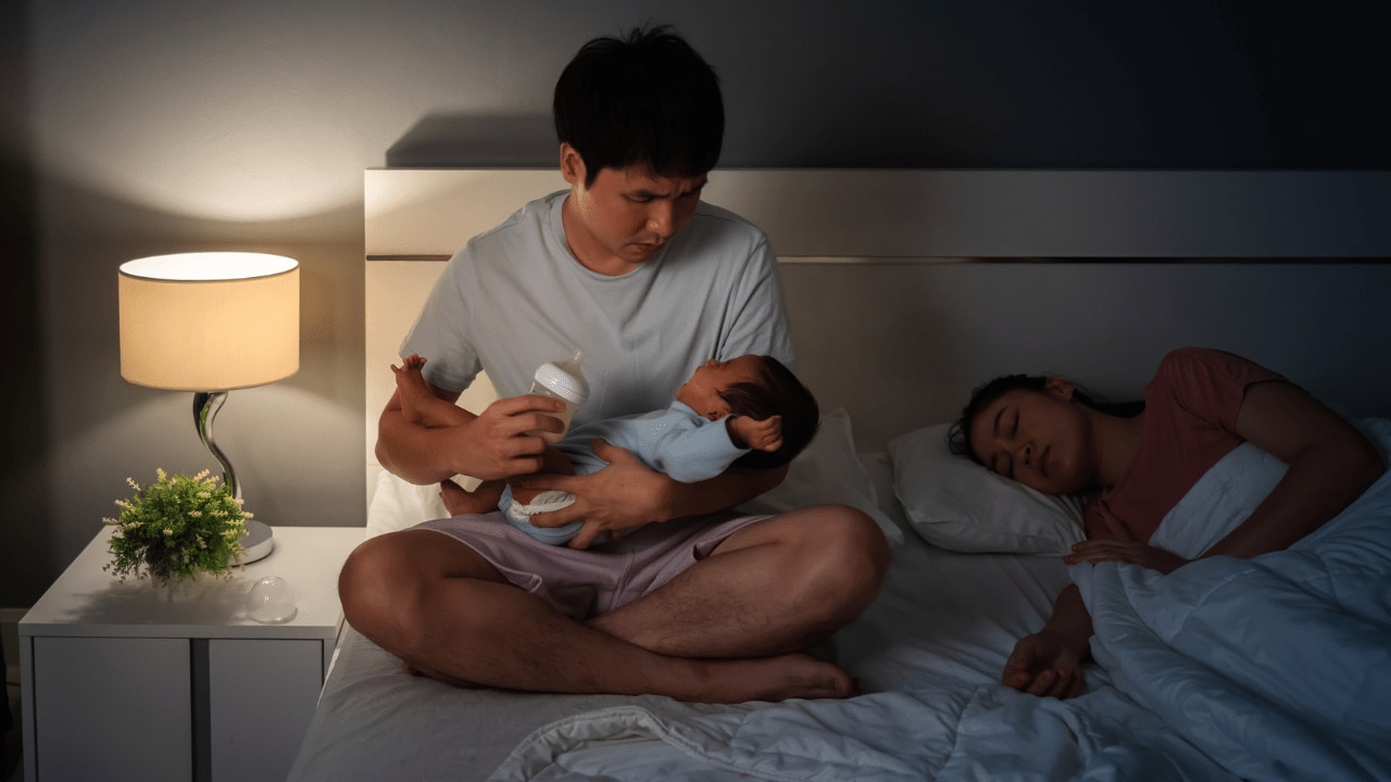 David and Rachel's newborn's tears at night has caused a stir with the upstairs neighbour. Source: iStock