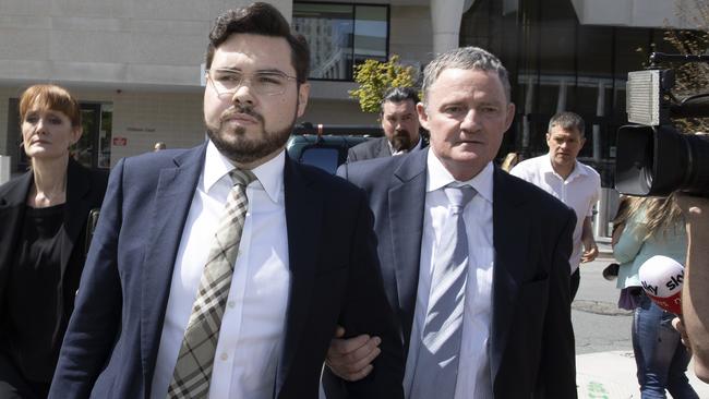 Bruce Lehrmann leaving the Supreme Court in Canberra with his lawyers during his rape trial in October 2022. Picture: Gary Ramage.