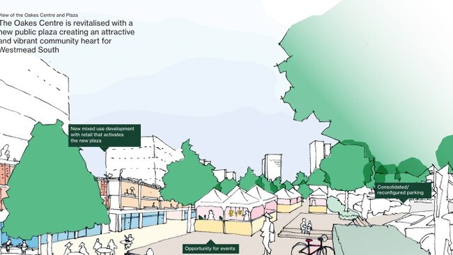 Drawing of the future Oakes Centre plaza as part of the Westmead South masterplan.