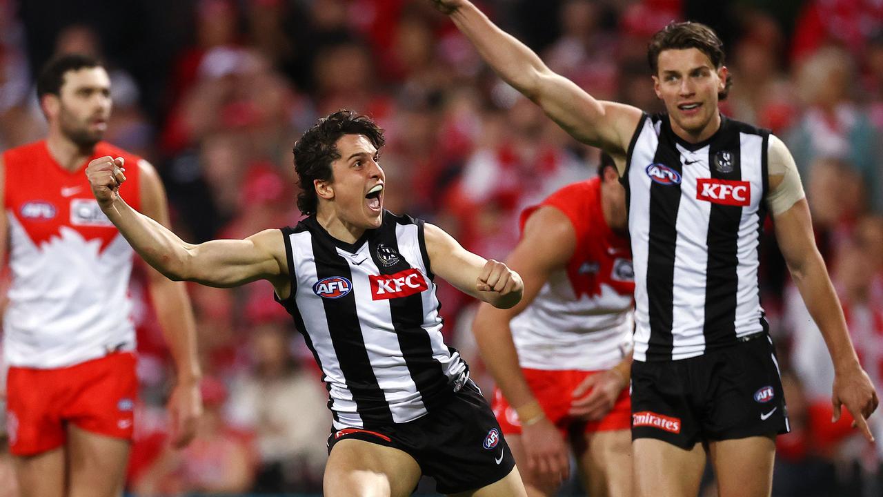 Trent Bianco celebrates a goal during last year’s preliminary final. Picture: Michael Klein.