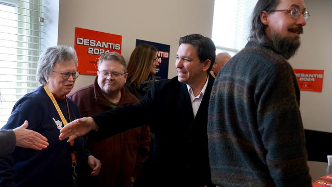 Ron DeSantis — at a campaign stop in Atlantic, Iowa — on Saturday is betting heavily on a strong performance in the caucuses to preserve his viability. Picture: AFP