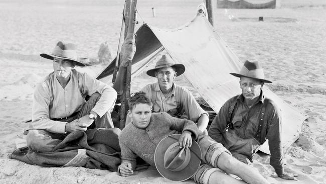 Four unidentified Australian Light Horsemen and their bivouac in the desert. Picture: Australian War Memorial/B02301