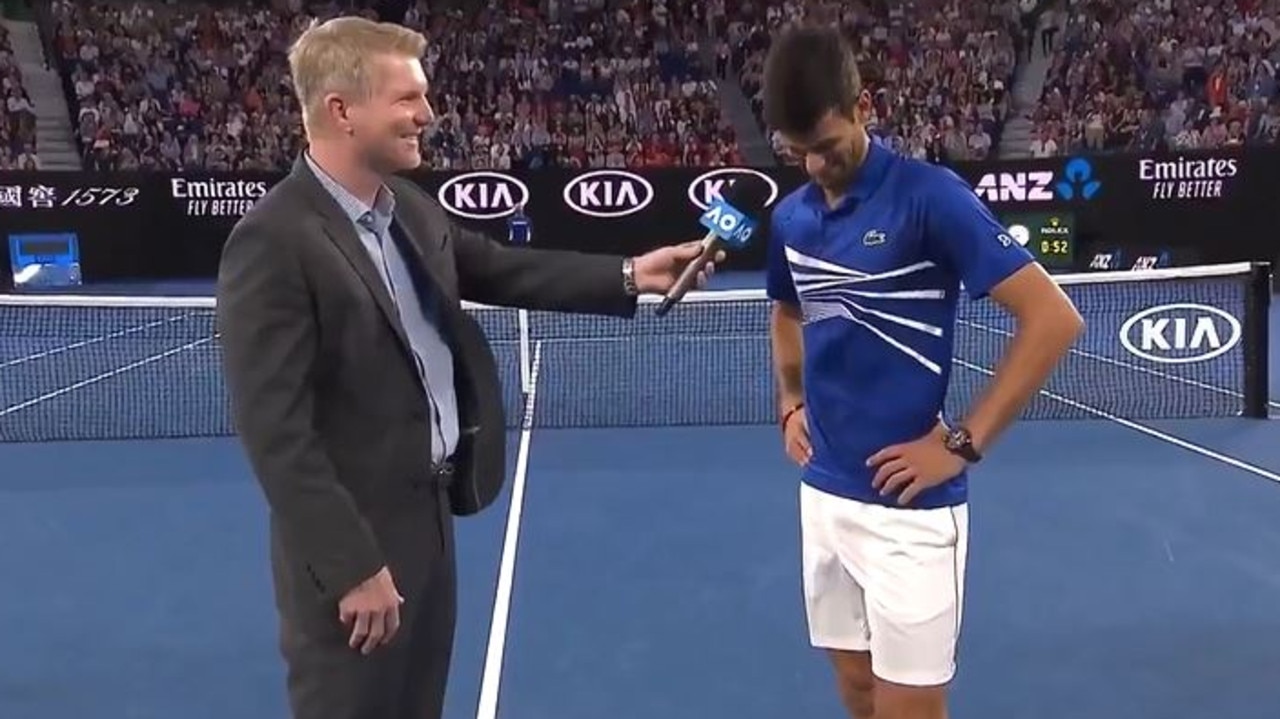 Novak Djokovic and Jim Courier had some fun in their post-match on-court interview.