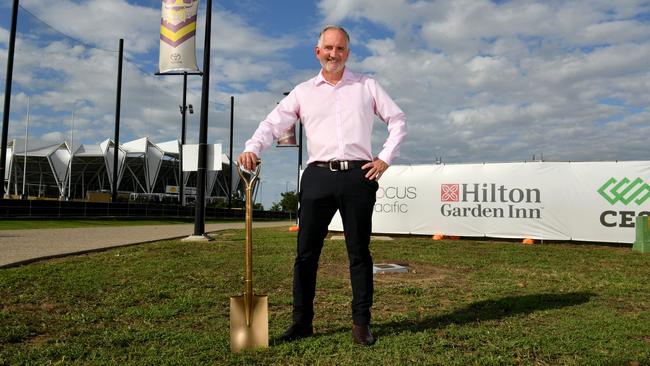Focus Pacific Australasia director Michael Graham was ready to turn the sod on the Hilton Garden Inn project. Picture: Evan Morgan
