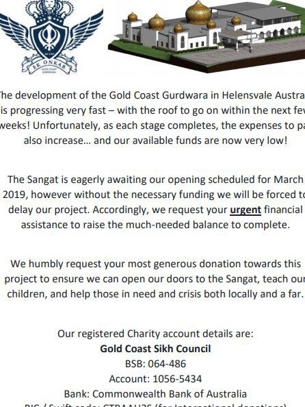 A flyer for the Gold Coast Sikh Council.