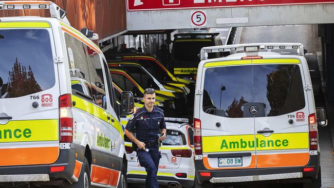 Ambulances at the Royal Hobart Hospital. Picture: Chris Kidd