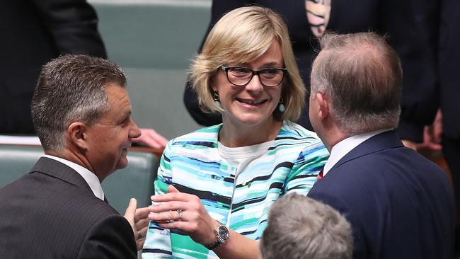 Zali Steggall with Anthony Albanese. Picture: Kym Smith