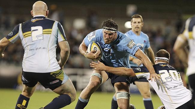 Kane Douglas takes on the Brumbies defence at GIO Stadium on Saturday.