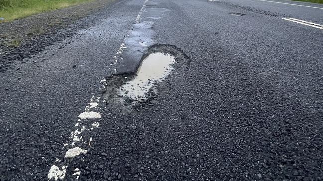 A pothole on the Bass Highway in Tasmania's northwest. Picture: Supplied.