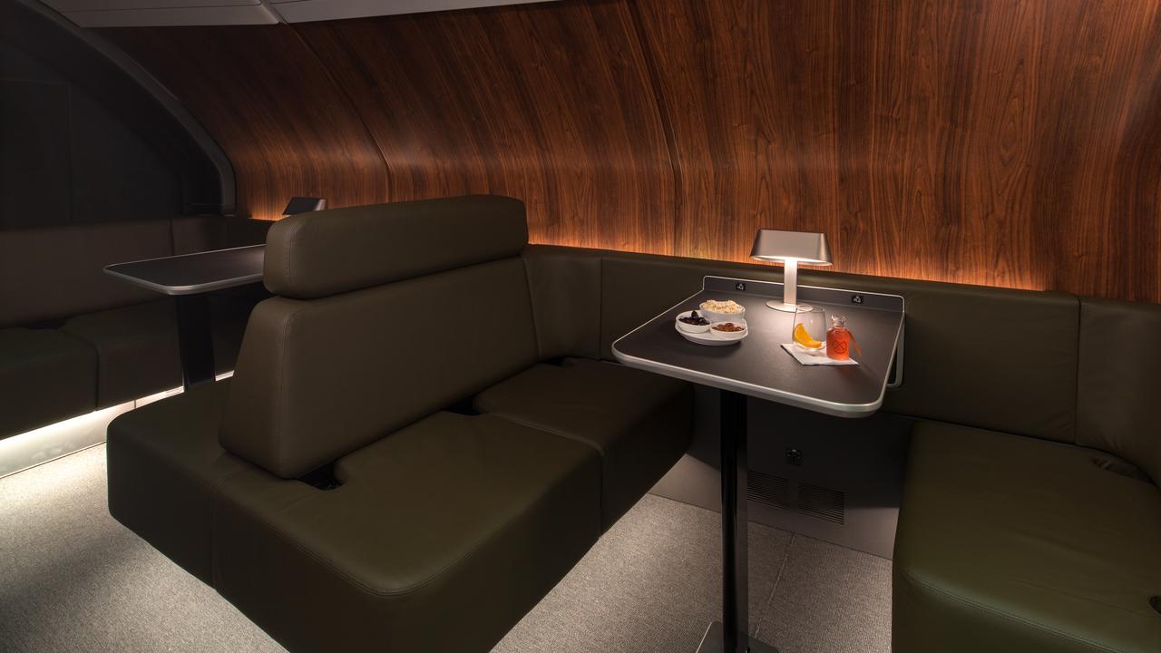 Inside the lounge area on board the new Qantas A380 refurbished aircraft.