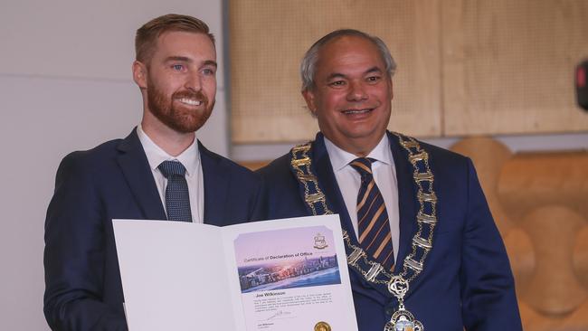 Gold Coast Mayor Tom Tate, right, is facing disciplinary action after he called a fellow councillor a ‘ranga’. Picture: Glen Campbell