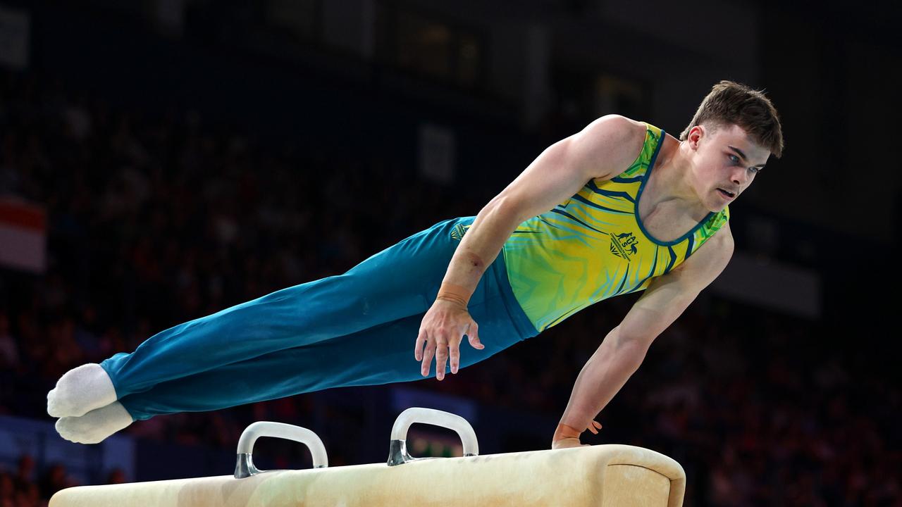 Jesse Moore competes during Men's Pommel Horse Final.