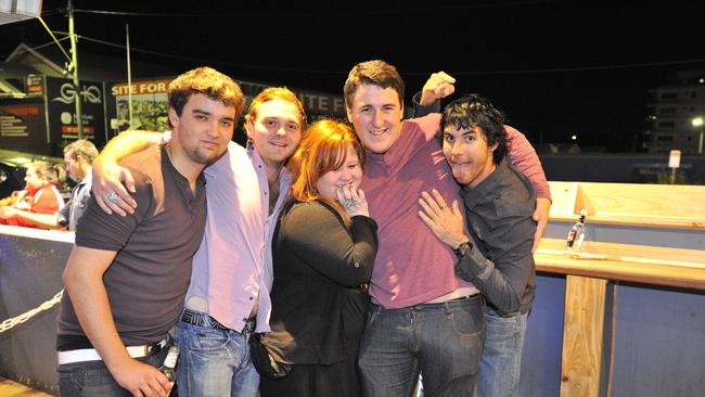 (L-R) Corey Boyer, Nathan Jackson, Alecia Rangvans, Drew Chambers and Reece Sullivan at Bojangles Nightclub, Goondoon Street, Gladstone. Photo Christopher Chan / The Observer