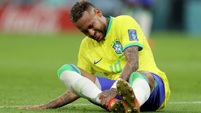 Neymar Jr is not just in doubt for Brazil’s round of 16 match, there are fears his ankle injury could keep him out of the rest of the World Cup. Picture: Lars Baron/Getty Images