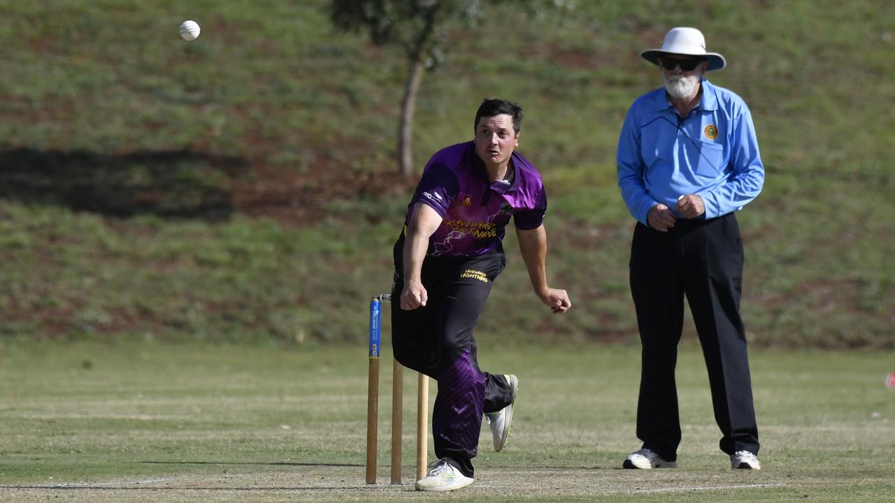 Kris Glass bowls for Livewired Lightning in the Darling Downs Bush Bash League. Picture: Kevin Farmer