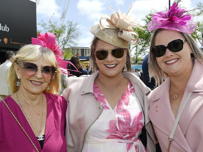 Sportsbet Caulfield Cup Carnival at Caulfield racecourse, Caulfield, Victoria, Saturday 19th October 2024. Racegoers enjoying the meeting are Robyn Mocelli, Stacey Smyth, Jacqui Tatterson. Picture: Andrew Batsch