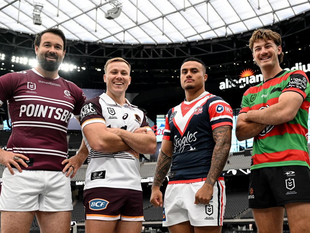 NRL players Aaron Woods, Billy Walters, Spencer Leniu and Campbell Graham attend the NRL Promo Tour. Picture: Grant Trouville