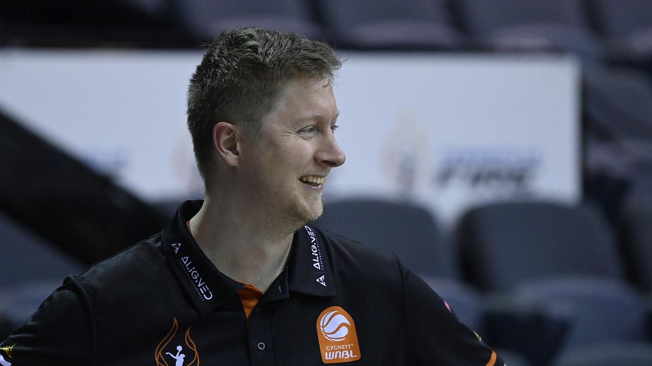 Fire coach Shannon Seebohm looks on before the start of the WNBL match between Townsville Fire and Perth Lynx at Townsville Entertainment Centre, on December 31, 2023, in Townsville, Australia. (Photo by Ian Hitchcock/Getty Images)