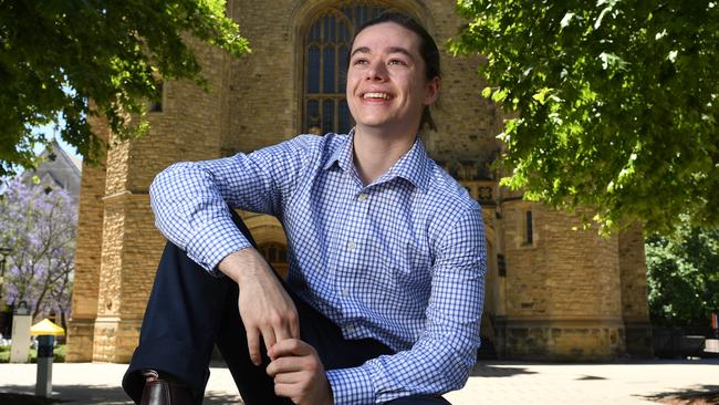 THE ADVERTISER FOUNDATION TREE. Jaxon Craggs at Adelaide Uni North Terrace Campus. Jaxon has just finished an engineering degree at Adelaide University and is now working at SAAB. Pictured on the 3rd December, 2022. Picture: Tricia Watkinson