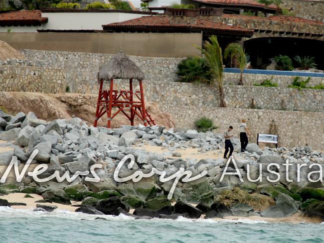 Security patrol the grounds and beach at the exclusive One &amp; Only Resort in Pamilla Mexico ahead of the high-profile wedding. Picture: News Corp Australia