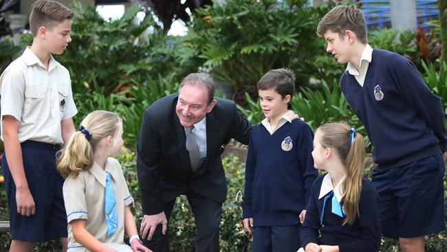 All Saints college has made the top five list on the Gold Coast for their Naplan results. Students with Headmaster Patrick Wallas from left are, Alexander Galt 12, Tully Scarce 12, Jax O'Dwyer 9, Piper Harris 10, and Xabian McKay-Mavin 14. Picture: Glenn Hampson.