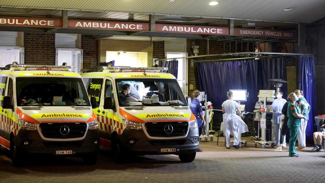 Ambulances and medical staff pictured outside the Royal Prince Alfred Hospital. Picture: Damian Shaw