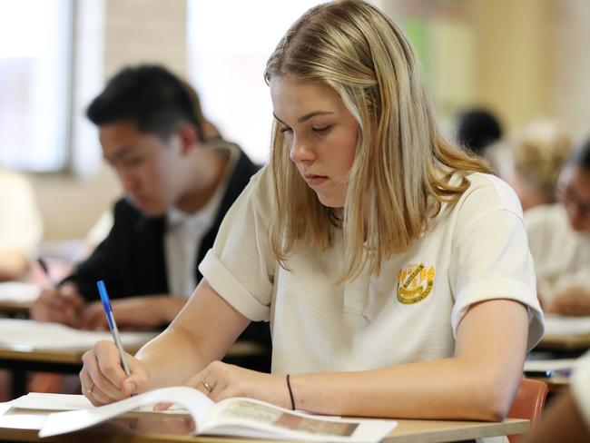 St Marys Senior High School students during the first day of the HSC exams. Picture: Jonathan Ng