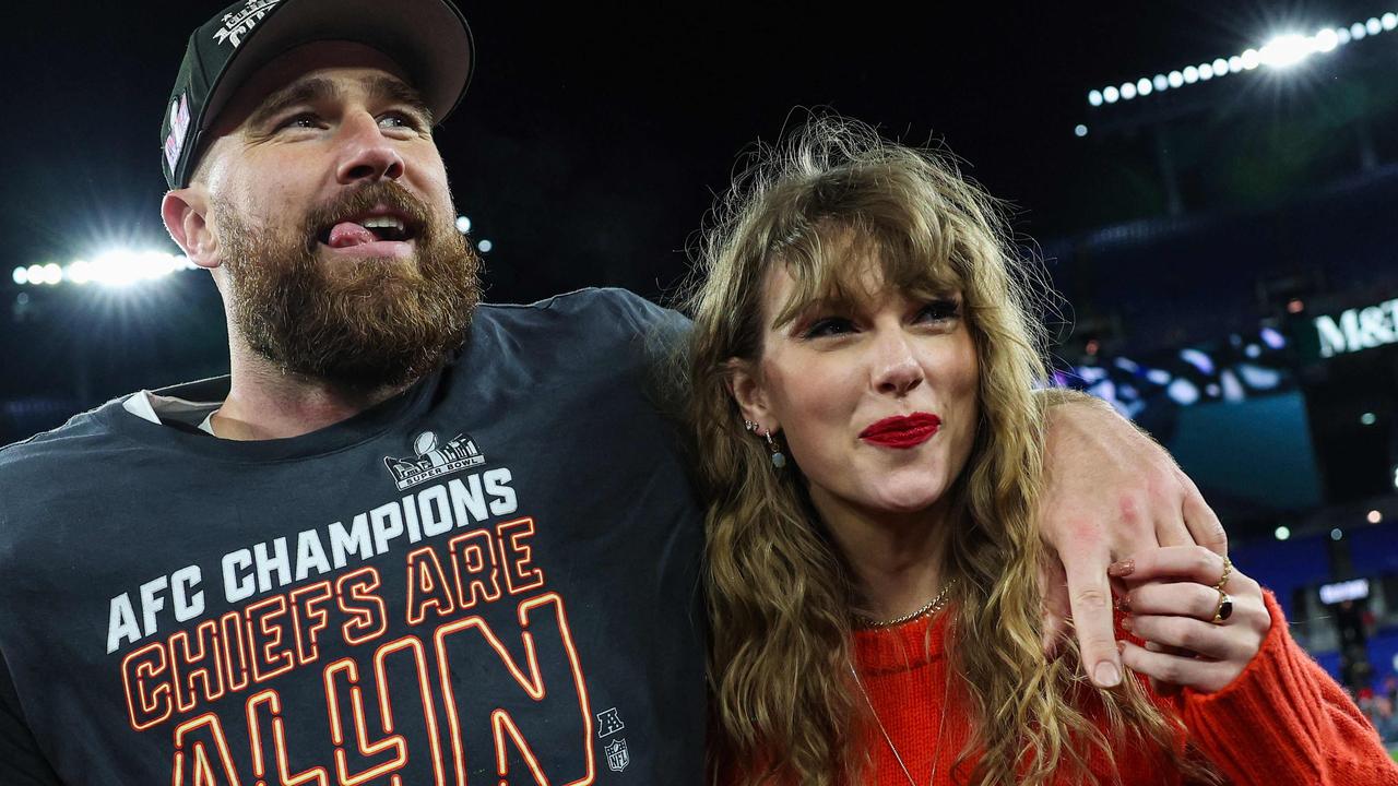 Travis Kelce of the Kansas City Chiefs celebrates with Taylor Swift after defeating the Baltimore Ravens on January 28, 2024 in Baltimore, Maryland. Picture: Patrick Smith / GETTY IMAGES NORTH AMERICA / Getty Images via AFP