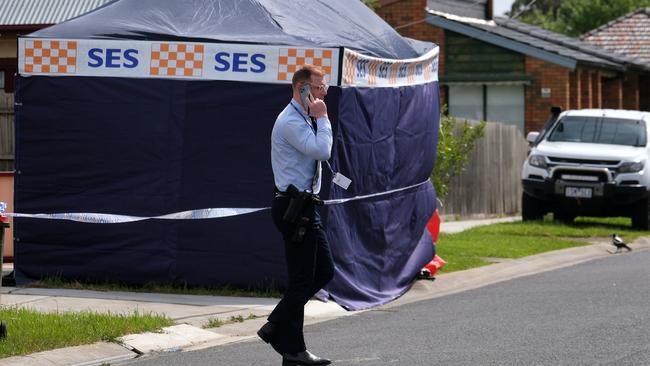 Police at the scene of a fatal house fire in Werribee. Picture: Luis Enrique Ascui