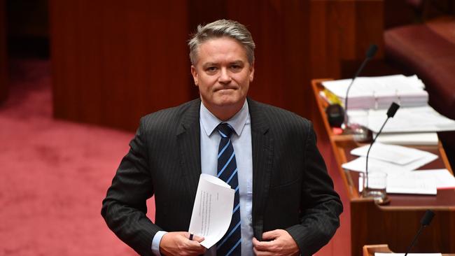 Minister for Finance Senator Mathias Cormann in the Senate chamber at Parliament House in Canberra, Thursday, February 15, 2018. (AAP Image/Mick Tsikas) NO ARCHIVING