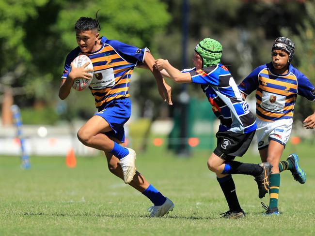 SURFERS PARADISE RUGBY, GOLD COAST , AUSTRALIA - April 10, 2021: Far North Coast U13s v USQ Saints U13s - Day Two of King of the Country rugby tournament.Played at Surfers Paradise Eagles Rugby Ground at Southport. Picture: Scott Powick Newscorp