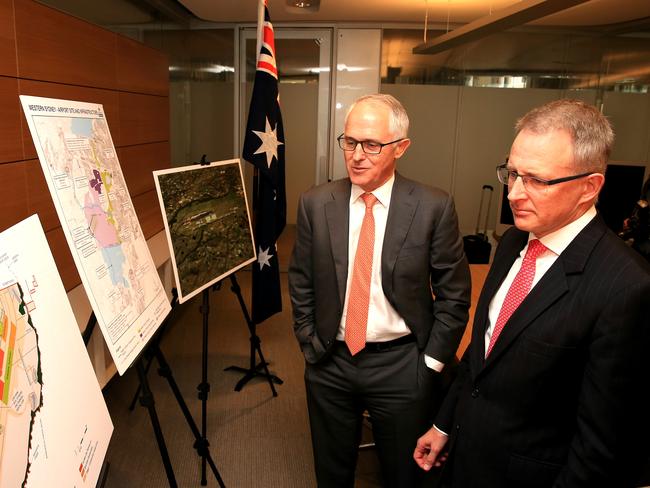 PM Malcolm Turnbull and the Minister for Urban Infrastructure Paul Fletcher release the finalised Western Sydney Airport Plan. Picture: Stephen Cooper