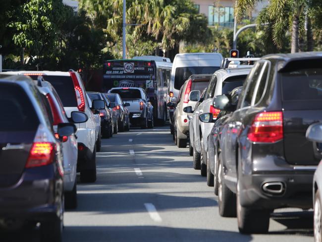 Traffic congestion caused by light rail roadwworks through Surfers Paradise and Broadbeach Picture: Luke Marsden