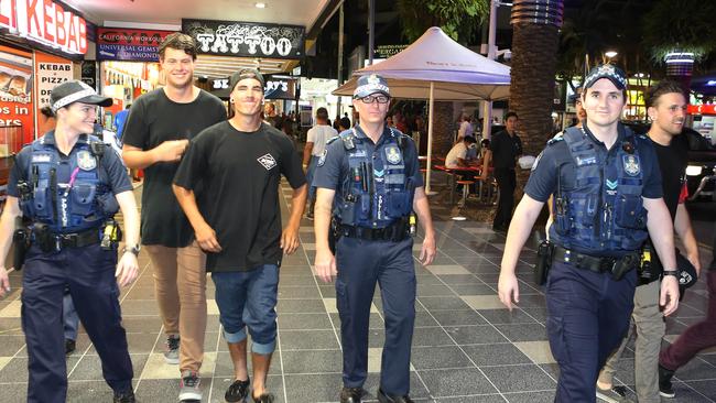 Gold Coast Bulletin journalist Ryan Keen didn’t have one unsafe experience during a 24-hour stint in Surfers Paradise, where plenty of police were on patrol.    Picture: Scott Fletcher