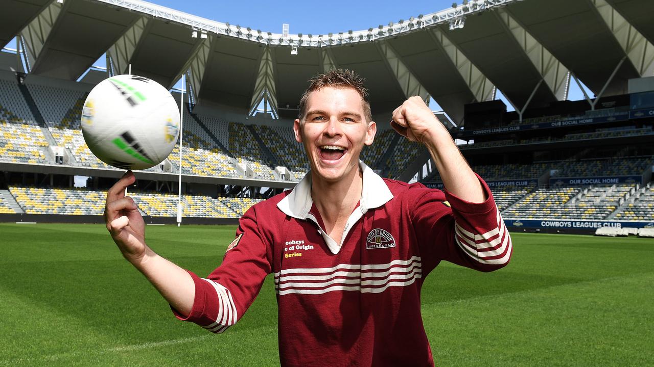 Matthew Wight, a FIFO miner from Ayr, celebrates his $50,000 win as champion of NRL SuperCoach 2022 at Queensland Country Bank Stadium. Picture: Shae Beplate