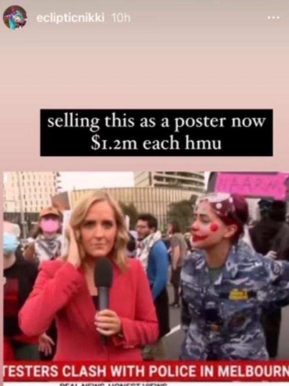 One prominent protester posted a picture of herself harassing a TV reporter.