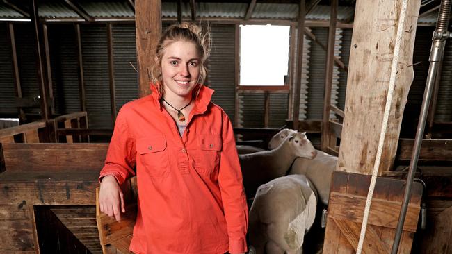 Mikayla Hall, 20, is a shearer and roustabout who works on farms and properties in the southern tablelands area around Taralga. Picture: Toby Zerna